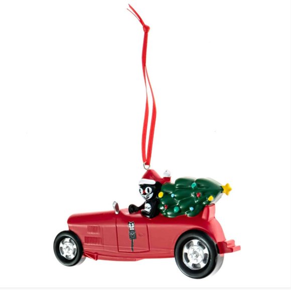 Kit-Cat Klock Driving a 1932 Red Ford Deuce Roadster ornament - Picture 2 of 6